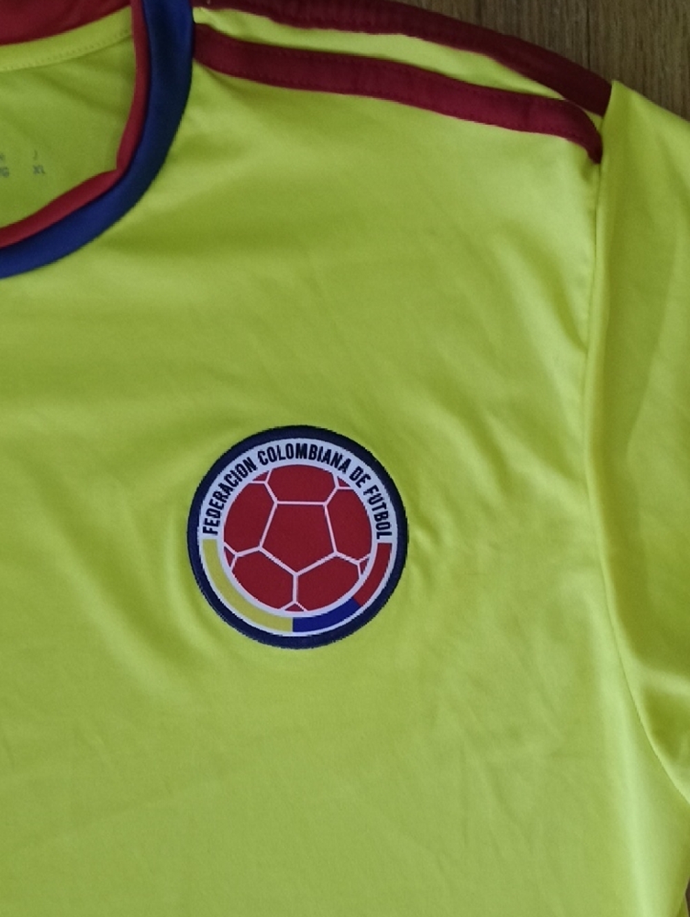 adidas Yellow Colombia-Style Soccer Jersey with Red & Blue Trim - Picture 3 of 4